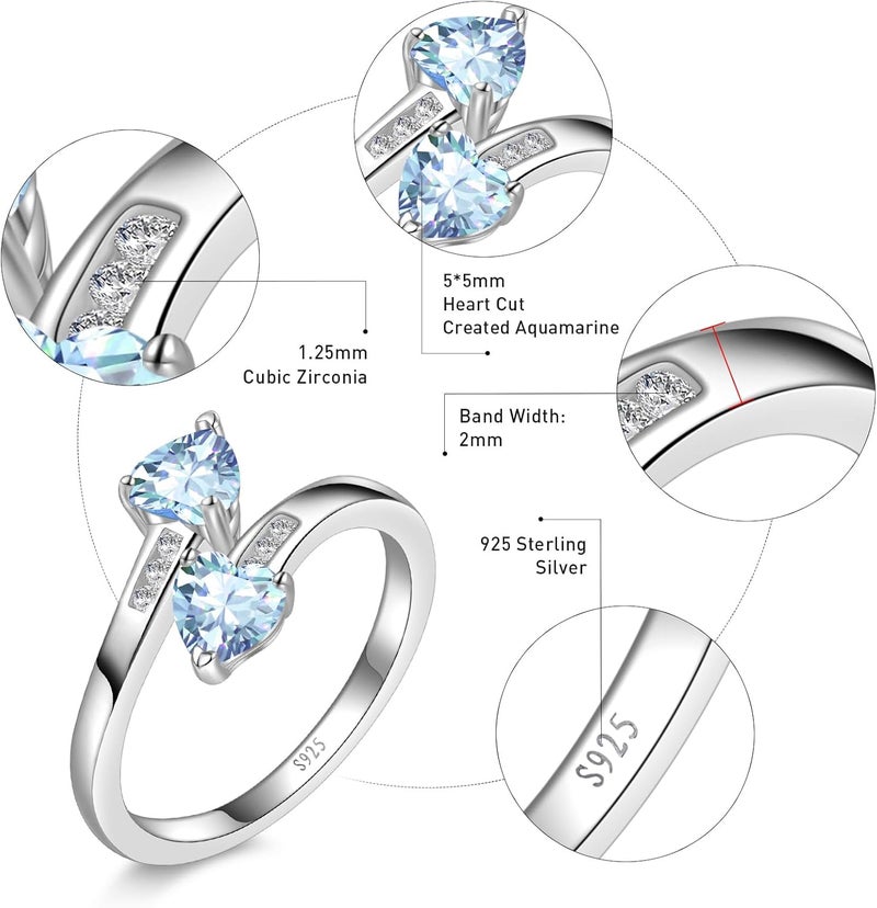 Yaresul 1CT Adjustable Women Heart Ring 925 Sterling Silver Birthstone Rings for Women Promise Ring for her Simulated Gemstone Statement Stackable Band Width 2mm Open Size 5~9 - Image 4